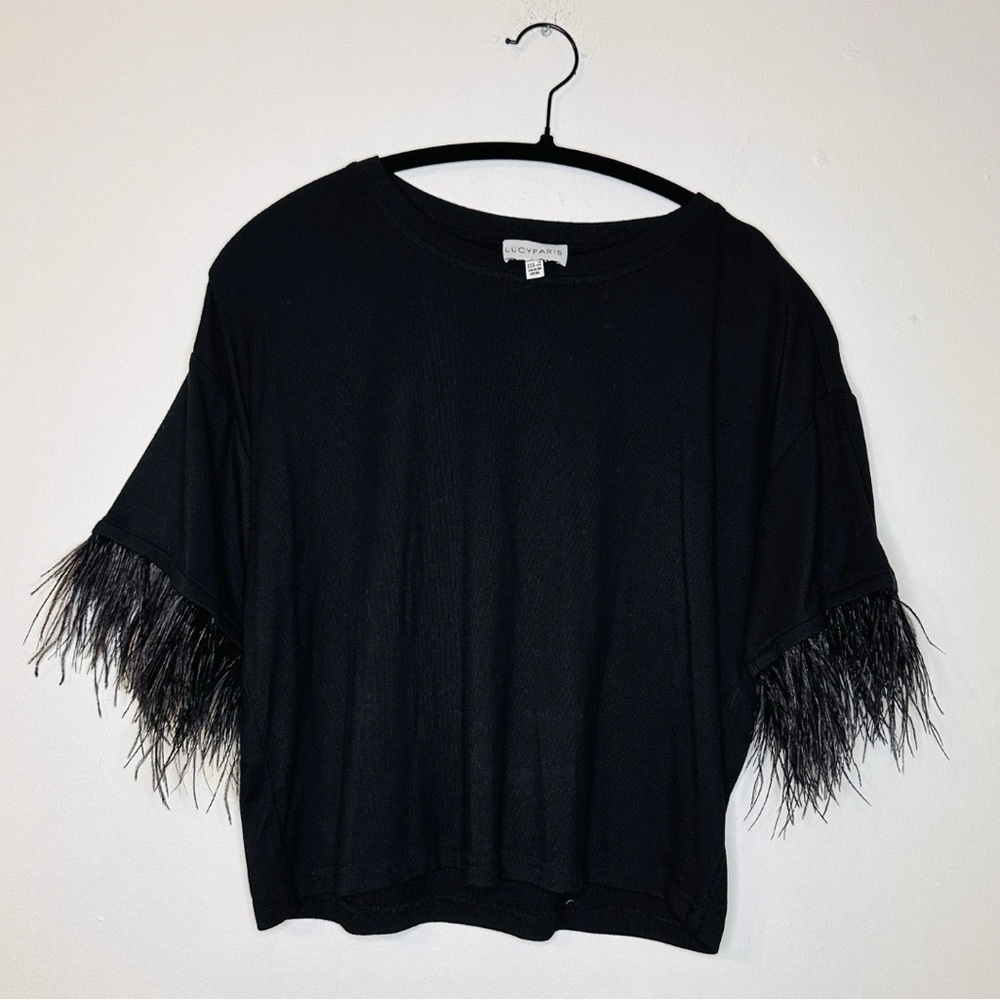 Lucy Paris Black Feathered Blouse Size Small